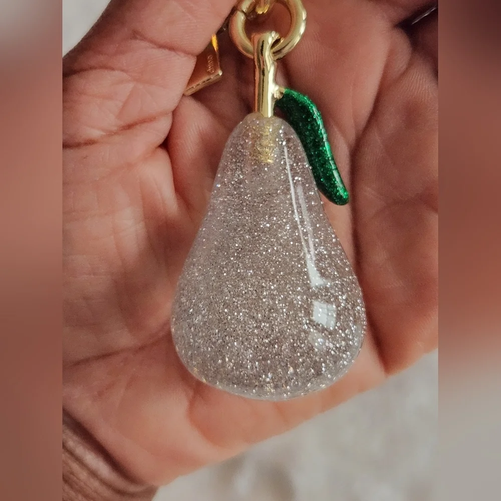 Sparkling Silver Clear Pear Keychain Bag Charm